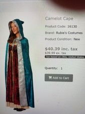 Camelot Cape Medieval Dress Up Halloween Adult Costume Accessory Teal and Grey