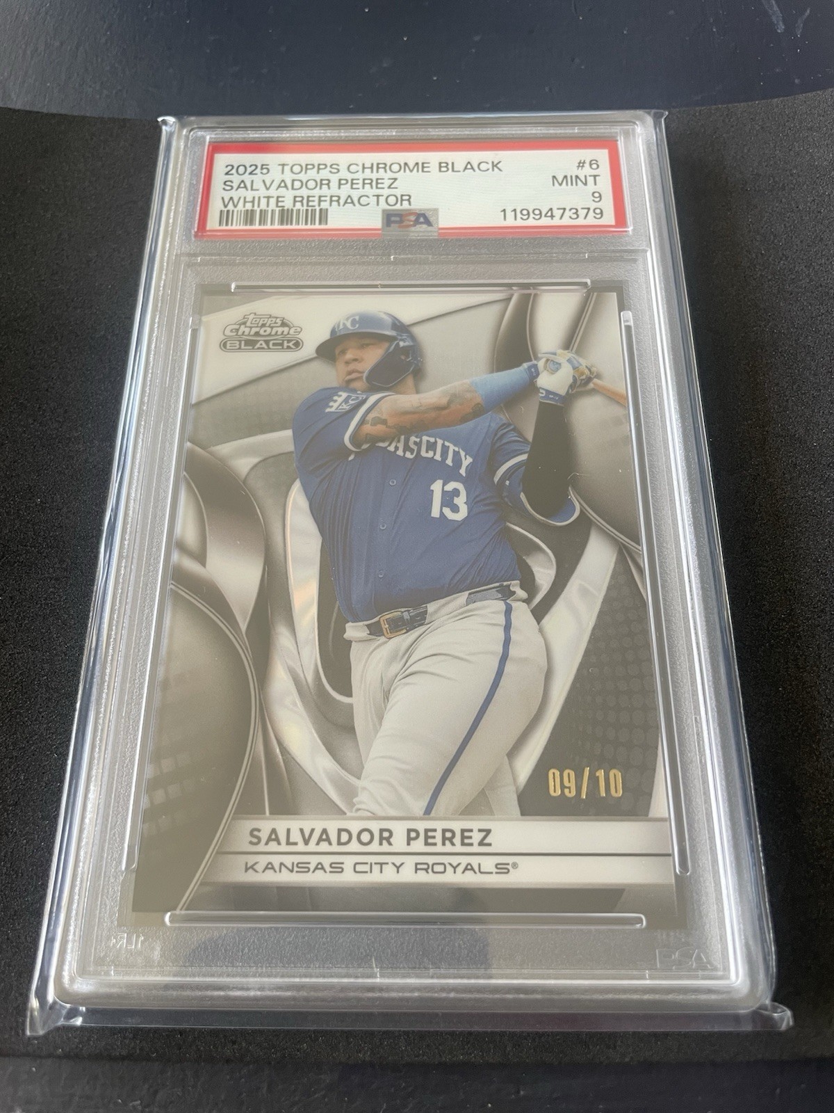 2025 Topps Chrome Black Salvador Perez White Refractor Kansas City Royals PSA 9