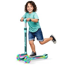 3-Wheel Kids Scooter with Multi-Color Lights on Deck Wheels 5-Height A