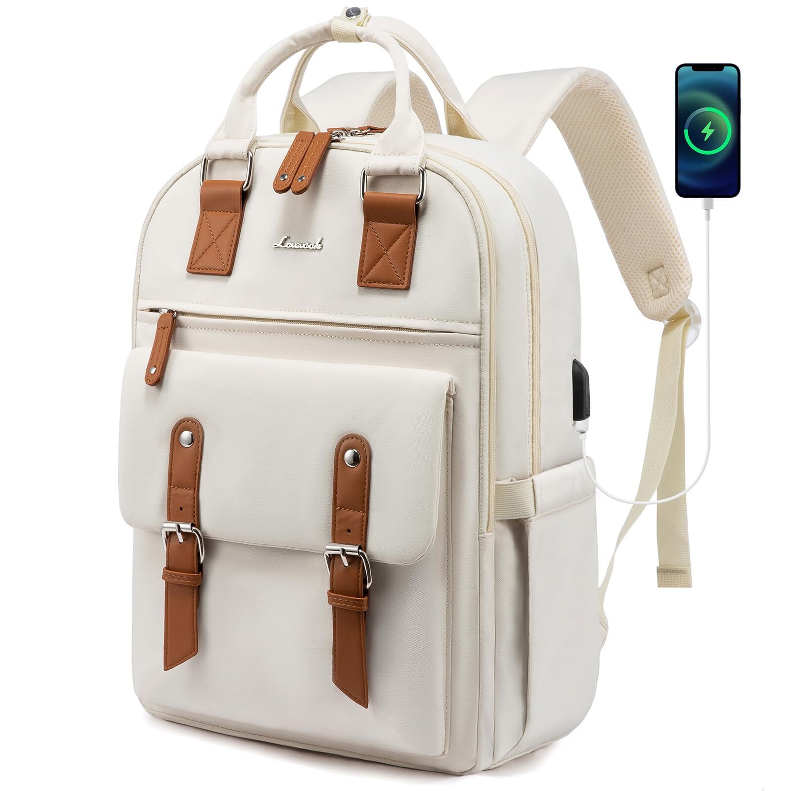 Stylish Vintage Laptop Backpack for Women with USB Charging Port