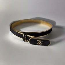 Chanel 24S Womens Leather Belt in Goatskin, Lambskin  Metal Black  Gold 80