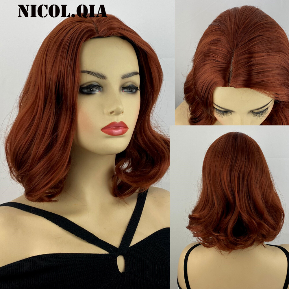 Medium Length Wavy Copper Red Auburn Synthetic Hair Wigs  display picture 1