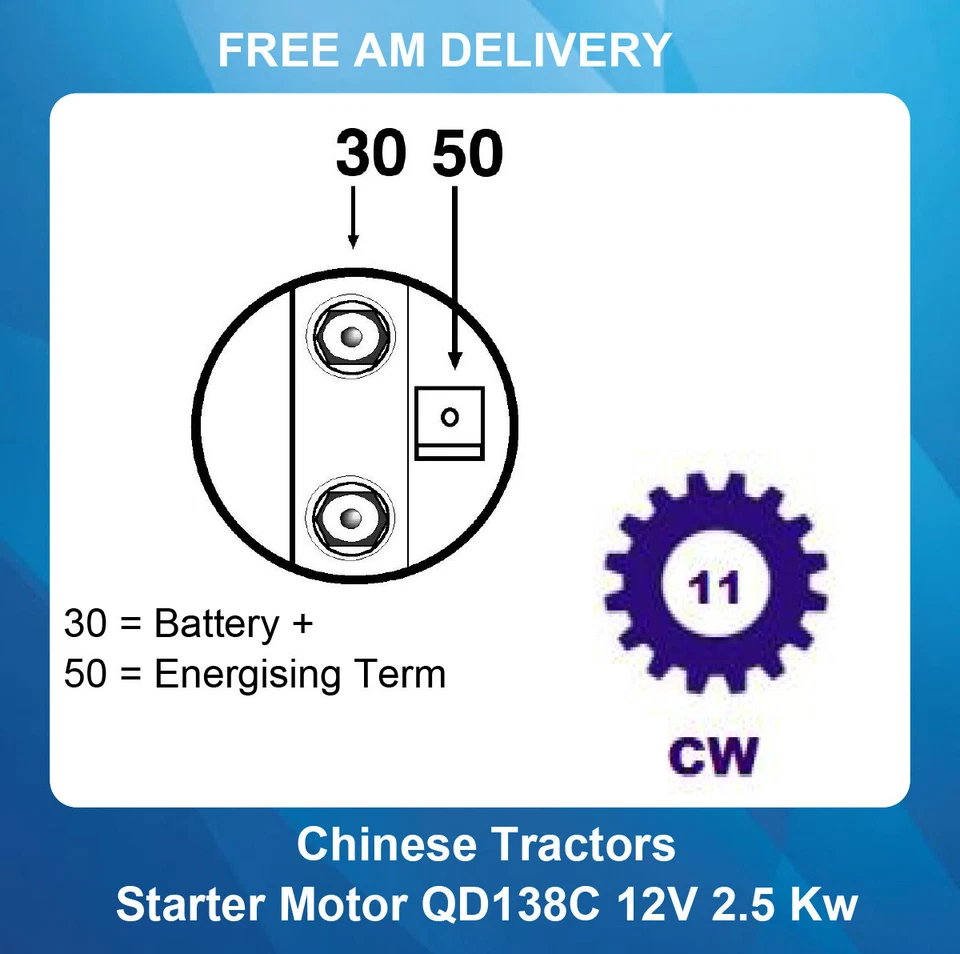 Starter Motor For Shire Foul Compact Tractor QD138C 2408002210003 - Image 3 of 4