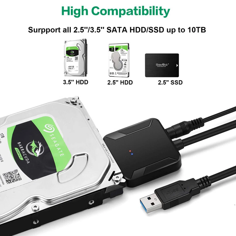 USB 3.0 auf zu SATA III Adapter Kabel Für 2,5" 3.5" Festplatte PC Laptop HDD SSD - Bild 3 von 4