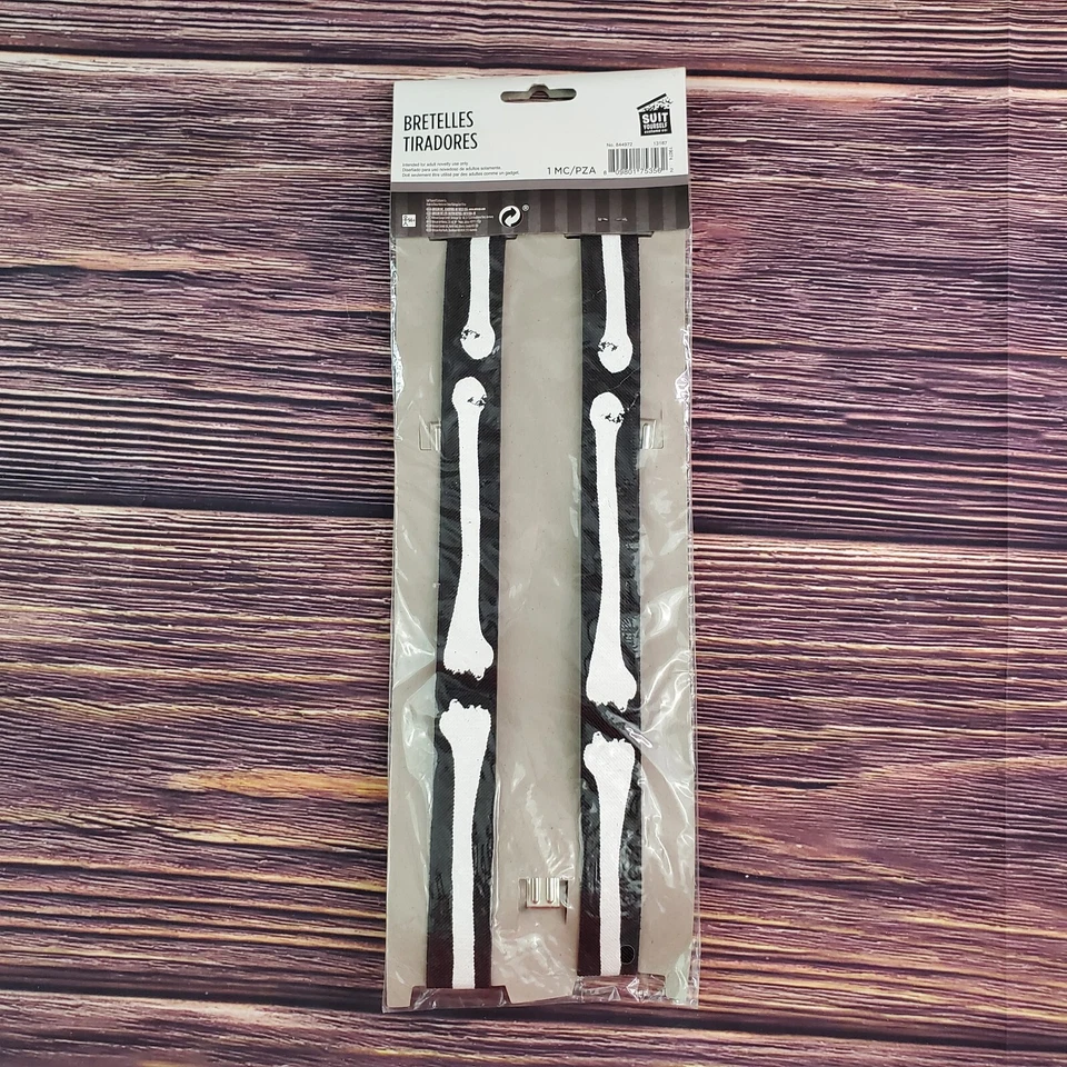 Black And Bone Suspenders Mens Adult Skeleton Halloween Costume NEW - Image 3 of 4