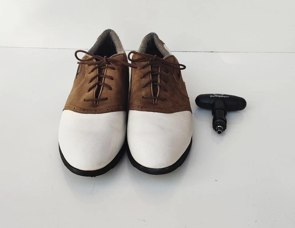 Mens Nike Zoom Air Golf Shoes Saddle Brown and White Leather, Size US 12.5 - Image 2 of 4