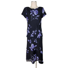 Jessica Howard Chiffon Midi Skirt Suit Size 10 Purple Floral Pullover Blouse
