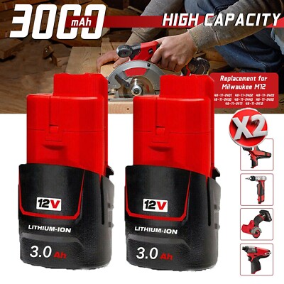 2Pack Replacement for Milwaukee LITHIUM 12V 3.0Ah Lithium-Ion Battery 48-11-2430