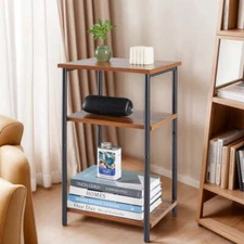 End Table, 3-Tier Space-Saving Nightstand, Side Tables with Adjustable Feet