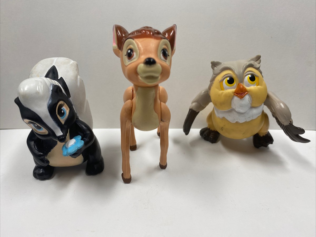 Bambi 3pc Lot Faline Deer Friend Owl and Flower Skunk PVC Figures