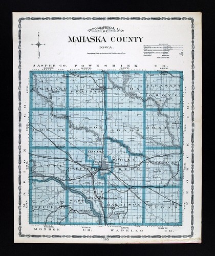 1904 Huebinger Iowa Map Mahaska County Oskaloosa Beacon New Sharon Fremont IA - 第 1/4 張圖片