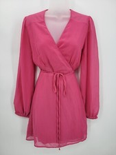 Urban Outfitters Wrap Dress Womens Pink Small Chiffon Romantic Long Sleeve Y2K