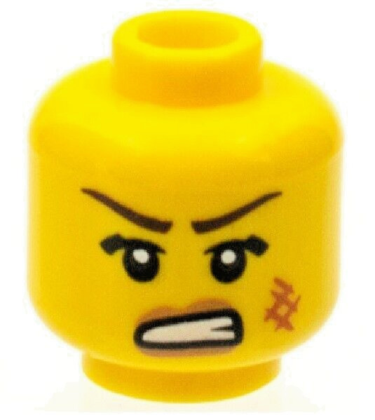 Lego New Minifig Head Female Brown Eyebrow Angry Open Mouth Cheek Scuff D219