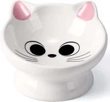 Raised Ceramic Cat Food Bowl - 15 Tilted, Spine Protection, Anti-Vomiting, Backf