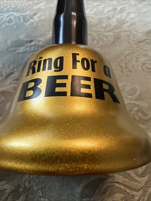 #ad Ring for a Beer Gold Colored Hand Bell Handheld for Restaurant Bar Party Gift $5.99