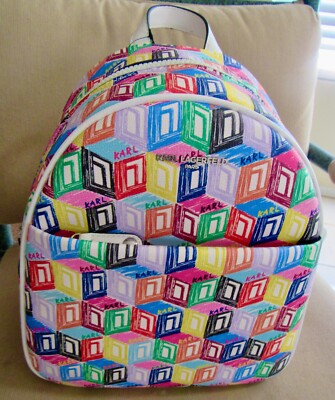 KARL LAGERFELD Paris Designer Multicolored Geometric Print Backpack- NWT-  $198