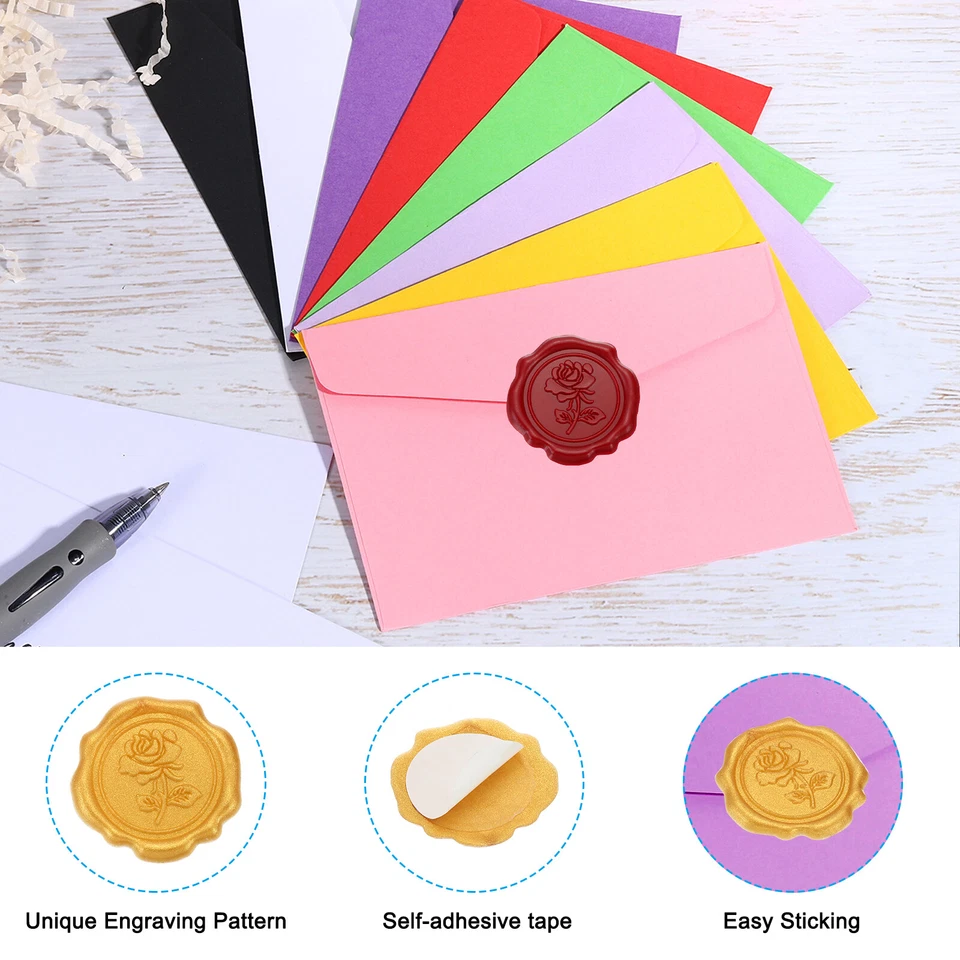 Pegatinas de sello de cera, 25 piezas autoadhesivas pegatinas rosa, tono dorado Foto 4 de 4
