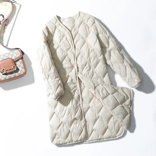 Damen Daunenjacke 90% Entendaunenmantel V-Ausschnitt lang Daunen Puffer Jacket - Bild 18 von 23