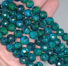 10MM CHRYSOCOLLA GEMSTONE FACETED ROUND LOOSE BEADS 15"
