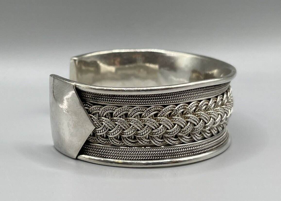 Unsigned Handmade Large Sterling Silver Cuff Brac… - image 15