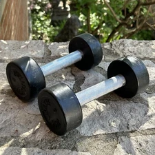 Jack Lalanne set of two 5 Lb  Dumbbell Weights Weightlifting Workout Vintage