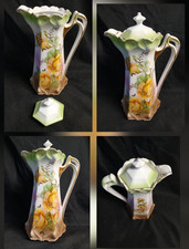 Vintage Hand Painted Germany Porcelain Chocolate Pot Yellow Roses Coffee Tea Pot
