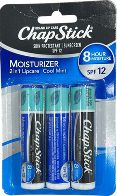 ChapStick Moisturizer 2-in-1 Lipcare SPF 12, Cool Mint, 0.15 Oz Ea - 3-Pack