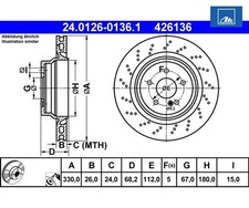 2 St. Bremsscheibe ATE 24.0126-0136.1 f&uuml;r Mercedes-Benz CLS