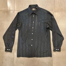 Vintage Givenchy Monsieur Black Logo Pattern Luxury Dress Shirt, Mens Medium