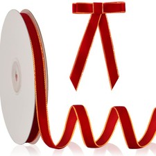 Red Velvet Ribbon With Golden Edge 3/8 Inch x 25 Yards Gift Wrap Craft