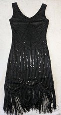 Ro Rox Flapper Sequin Tassel Midi Dress Women’s Small Black Charleston NWT