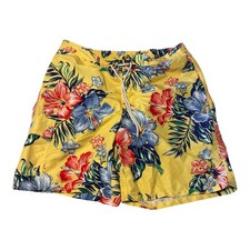 Polo Ralph Lauren Mens XL Yellow Tropical Hibiscus Floral Mesh Swim Trunks
