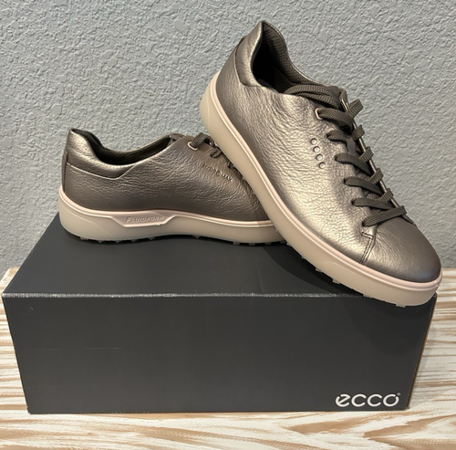 ECCO Women's HydroMax Tray Golf Shoe Gray Metallic Leather EU 41 US 10-10.5 NIB - Afbeelding 5 van 7