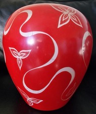 Besondere große Glasvase * Blüten * Mittleres 20.Jh. * Rot weiss * 25 cm