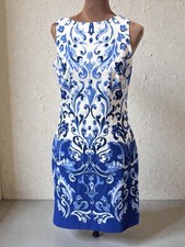 LAUREN RALPH LAUREN Flare Sleeveless Dress Women Size 2 White Blue Genuine