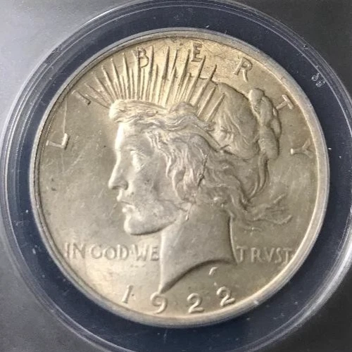 1922 PEACE SILVER DOLLAR ANACS AU 55 VAM 2A EAR RING EDS  SCRATCHED