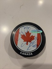 Hockey Puck Team Canada Dual Signed Connor McDavid Mitch Marner Upper Deck Auto