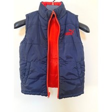 Puma Puffer Vest Boys XS Navy Blue Orange Excellent Reversible Sleeveless Jacket