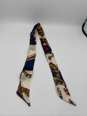 Schal Band Reitermuster Königsblau Beige Gold Haare Tasche Damenhals 85 cm