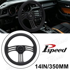 14 6-bolt Black Microfiber Leather Grip Black 3-spoke Steering Wheel Whorn 14 6-bolt Black Microfiber Leather Grip Black 3-spoke Steering Wheel Whorn