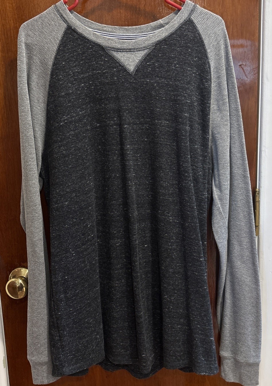 Foundry Jersey Henley Shirt Men's Large Tall Black & Gray Long Sleeve Pull Over