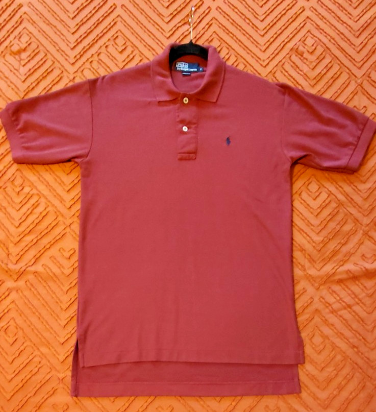 Ralph Lauren Polo Shirt Mens Medium Burgundy Blue Pony Cotton Vintage USA Made