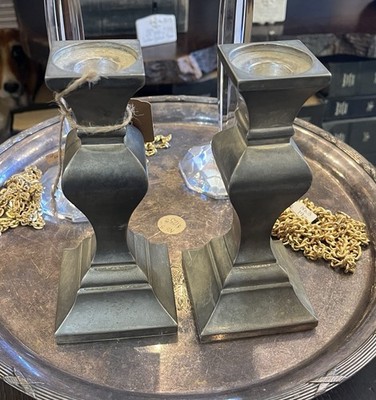 Pair of Neiman Marcus Rustic Pewter Style MCM Candlesticks