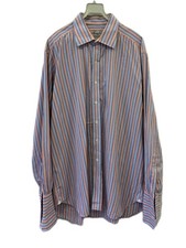 Turnbull Asser London Dress Shirt 17 43cm Blue Orang Stripe Mad in England c17