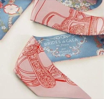 Hermes Twilly silk scarf floral print BRIDES de GALA en fleurs