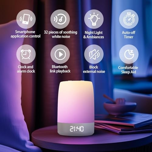White Noise Sound Machine,White Noise app Night Light,Bluetooth Sleep Music 