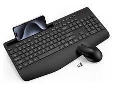 Black Wireless Keyboard and Mouse Combo KC213D- Phone Holder Wrist Rest