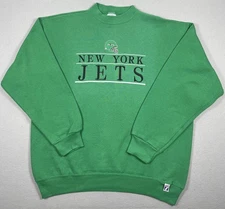 Vintage Logo 7 New York Jets Sweater Mens XL Green NFL Crewneck Old Jets Logo