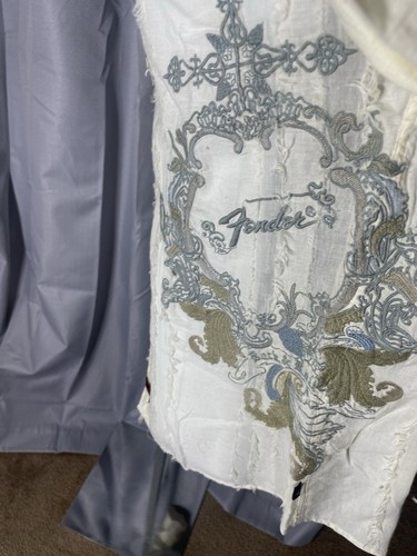 Fender Custom Shop Rock & Roll Cream Embroidered Music Notes Button Up Shirt XL - Picture 9 of 11