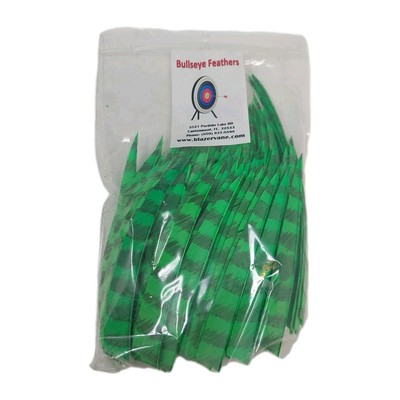 100pk Bullseye Bowhunting Arrow Feathers 5'' Right Wing: Shield Barred Lime Green
